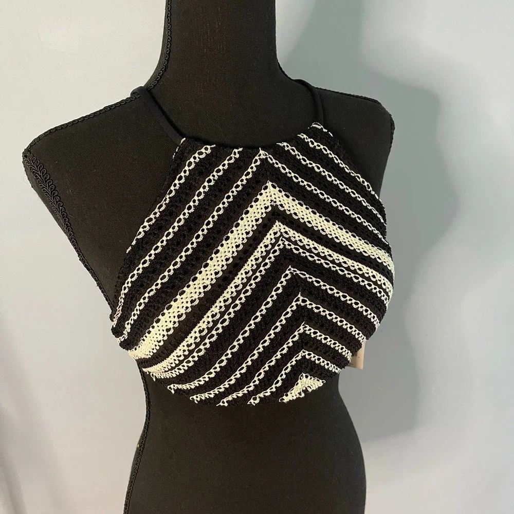 Ralph Lauren Desert Crochet Stripe High Neck Swim Bikini Top - Picture 2 of 11